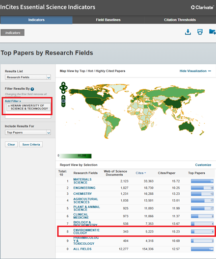 太阳成集团tyc234cc主页环境生态学进入ESI全球前1%